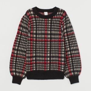 H&M Checkered Red/Black Knit Crewneck Sweater